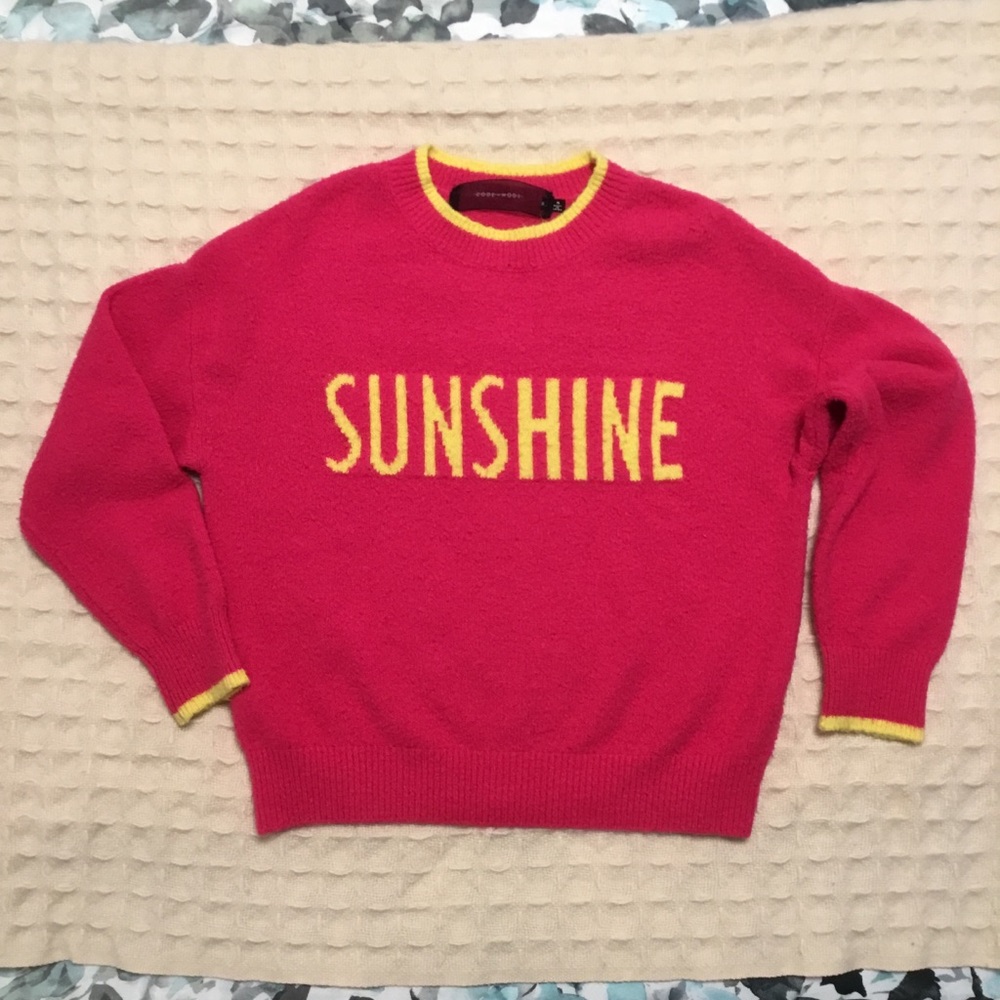 Sunshine Crew Neck Pullover - Pink w/Yellow trim